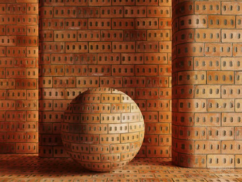 Perforated Terracotta Red Brick Paving and Wall Texture 3D model