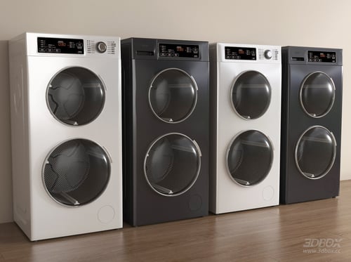Modern Double Drum Washer Dryer Combo Set 3D model