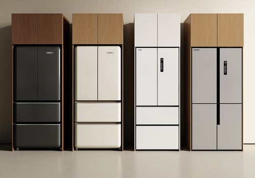 Modern Built-in Refrigerator Set with Wooden Cabinets 3D model