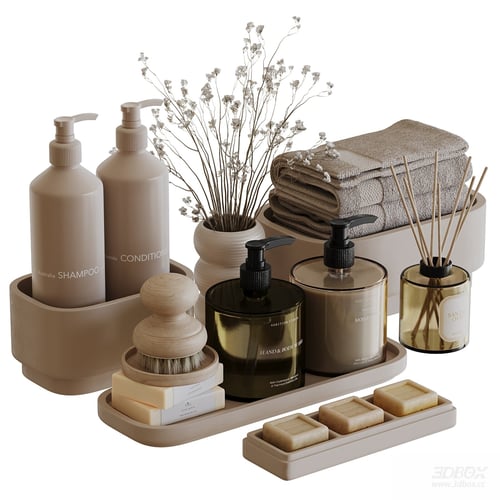 Modern Beige Bathroom Accessory Set 3D model