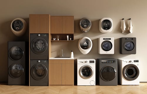 Modern Washing Machine and Laundry Cabinet Set 3D model