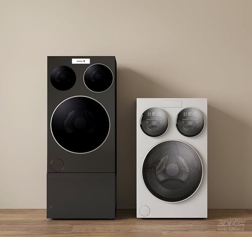 Modern Triple Drum Washer Dryer Combo Set 3D model