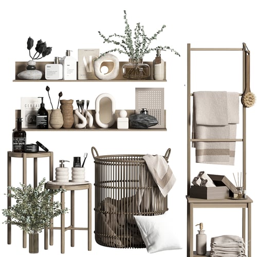 Modern Neutral Bathroom Accessories Decor Set 3D model