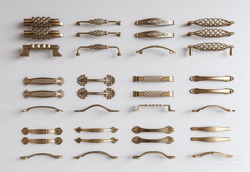 Vintage French Style Brass Cabinet Door Pull Handle Set 3D model