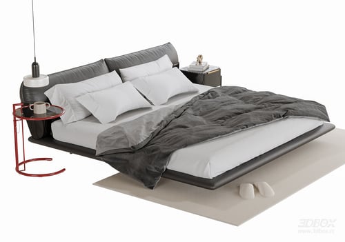 Modern Leather Double Bed Bedroom Furniture Set 3D model