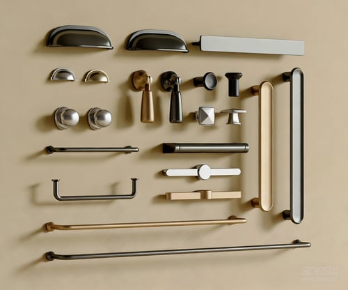 Modern Cabinet Door Handle Set Metal Furniture Hardware 3D model