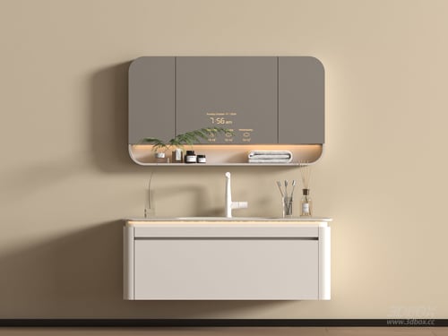 Modern Smart Bathroom Vanity with LED Mirror Cabinet 3D model