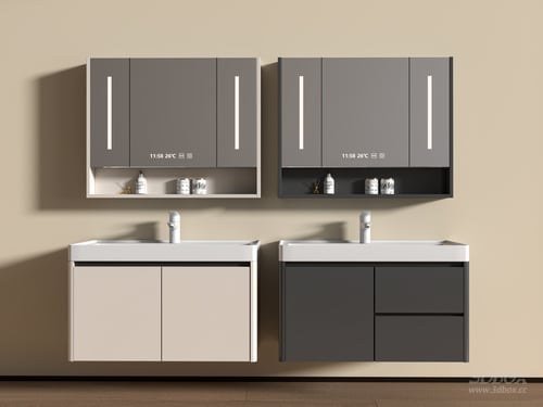 Modern Cream Style Wall Mounted Bathroom Vanity Set 3D model