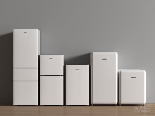 Modern White Refrigerator Set, Mini and Full Size Fridges 3D model