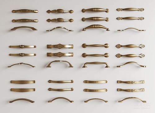 Vintage French Brass Cabinet Handles Set 3D model