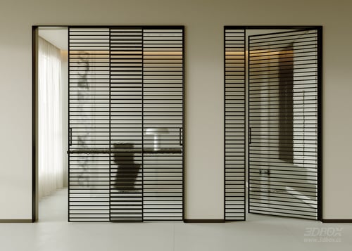 Modern Minimalist Fluted Glass Metal Frame Sliding Partition Door 3D model