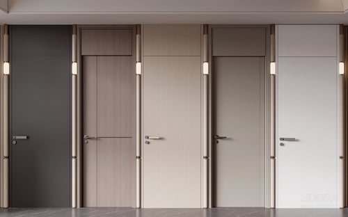 Modern Minimalist Interior Wooden Door Set 3D model