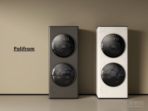 Modern Stacked Washing Machine and Dryer Set 3D model