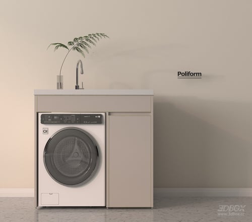 Modern Minimalist Laundry Washing Machine Cabinet 3D model