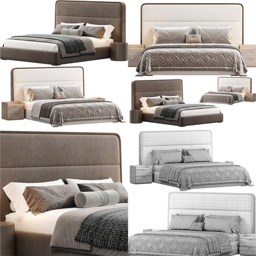 Modern Upholstered Double Bed Set with Nightstands 3D model