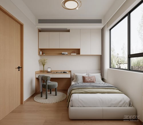 Modern Nordic Natural Wood Kids Bedroom Interior 3D model