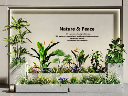 Indoor Tropical Plant Arrangement Flower Bed Greenery Set 3D model
