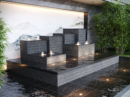 Modern Cascading Water Feature Courtyard Landscape 3D model