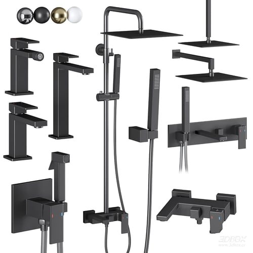 Modern Matte Black Bathroom Faucet and Shower Set 3D model