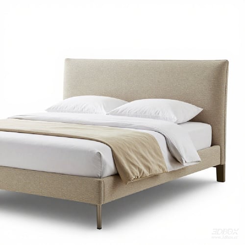 Modern Upholstered Linen Double Bed with Metal Legs 3D model