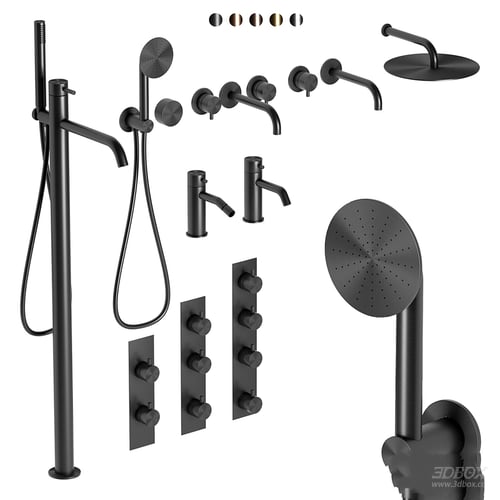 Modern Matte Black Bathroom Faucet and Shower Set 3D model
