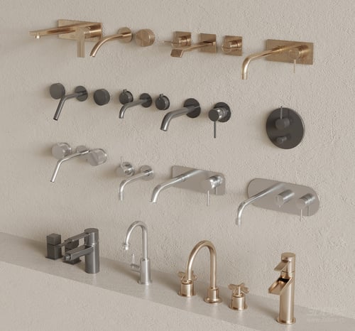 Modern Wall Mounted and Deck Mounted Bathroom Faucet Set 3D model