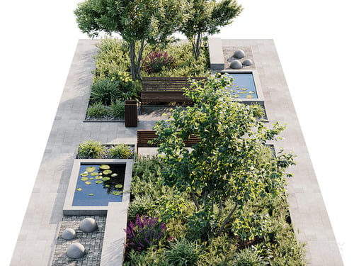 Park Plaza Landscape Garden Green Plant Outdoor Scene 3D model