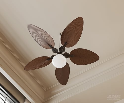 Vintage Ceiling Fan Lamp with Wooden Blades 3D model