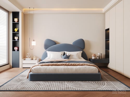 Modern Boys Bedroom with Cartoon Double Bed and Decor 3D model