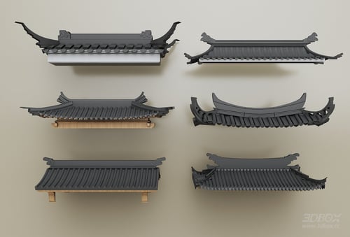 Chinese Traditional Eave Roof Tiles Facade Elements Set 3D model