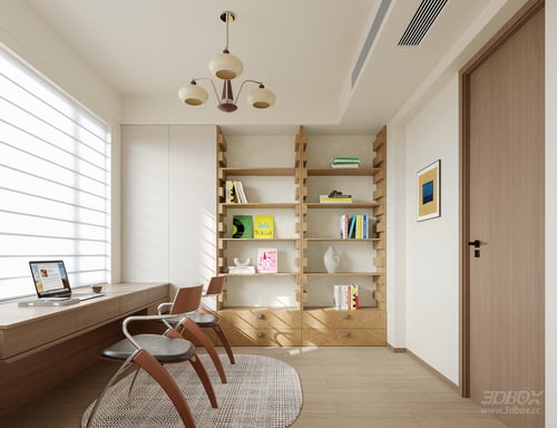 Mid-century Modern Work Room Study Interior Scene 3D model