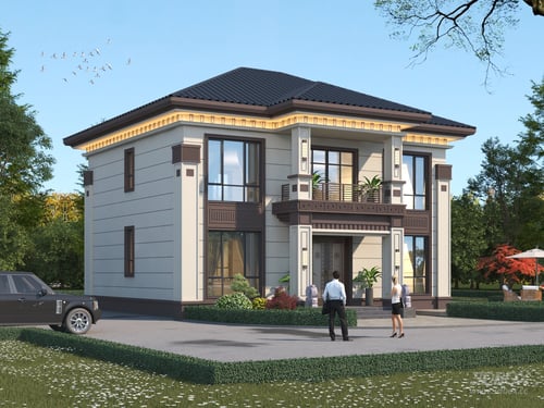 New Chinese Style Two Story Villa Exterior Scene 3D model