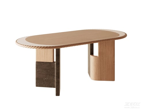 Mid-century Modern Oval Wooden Dining Table 3D model