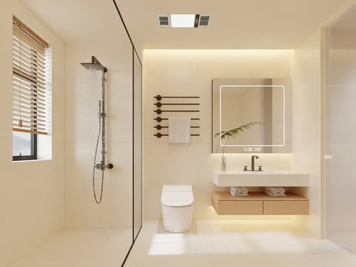 Modern Cream Style Minimalist Bathroom Interior 3D model