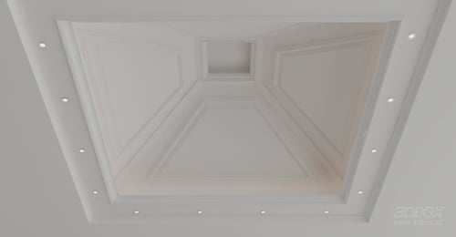 European Style Coffered Ceiling with Recessed Spot Lights 3D model