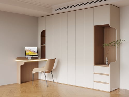 Modern Minimalist Integrated Wardrobe Desk Chair Set 3D model