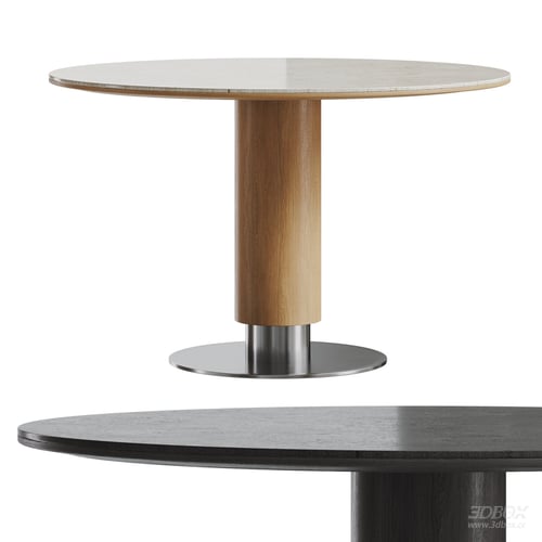 Nordic Round Stone Top Dining Table with Wood and Metal Base 3D model