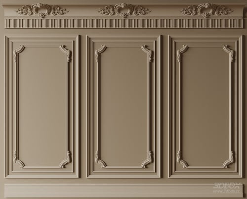 French Classic Ornate Plaster Wall Molding Panel Set 3D model