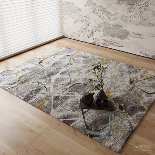 New Chinese Style Geometric Pattern Grey Carpet 3D model
