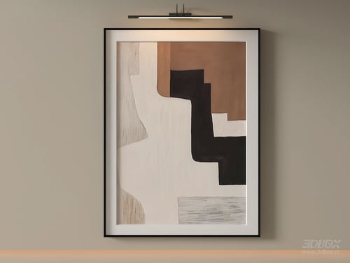 Modern Minimalist Abstract Framed Wall Art with Wall Lamp 3D model
