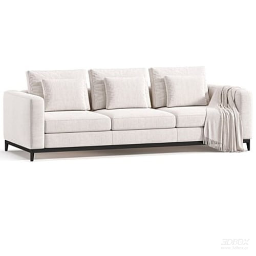 Modern 3-seater Beige Fabric Sofa with Metal Base 3D model