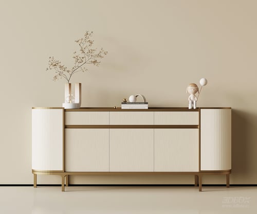 Modern Luxury Sideboard with Gold Trim 3D model