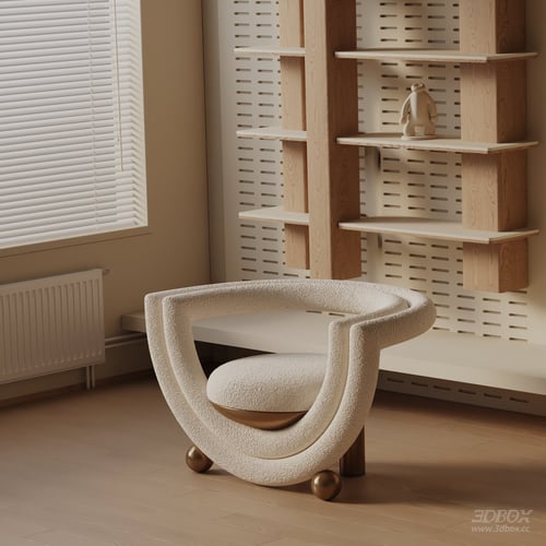 Modern Boucle Fabric Armchair with Brass Details 3D model