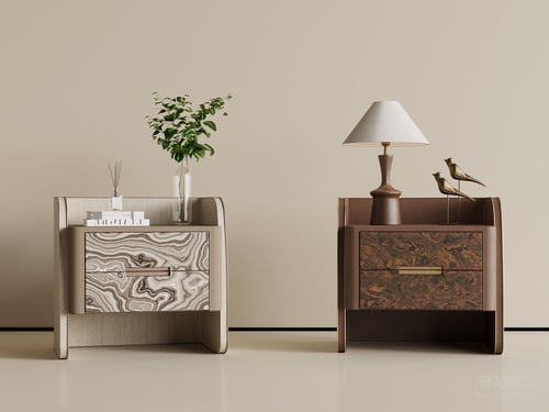 Modern Luxury Nightstand Bedside Table Set 3D model