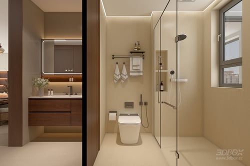 Mid Century Style Dry Wet Separation Bathroom Scene 3D model