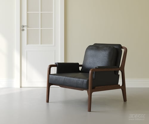Wabi Sabi Vintage Leather Upholstered Armchair Walnut Frame 3D model
