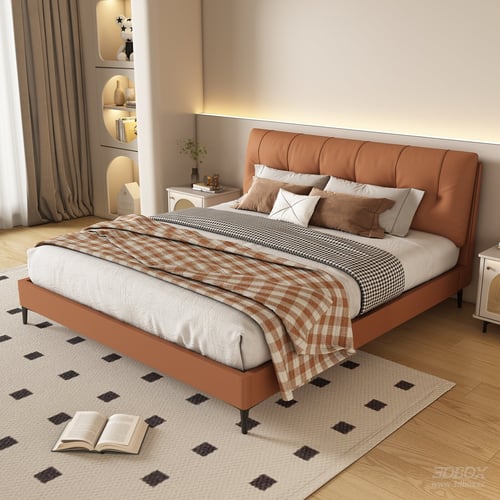 Modern Leather Upholstered Double Bed Bedroom Set 3D model