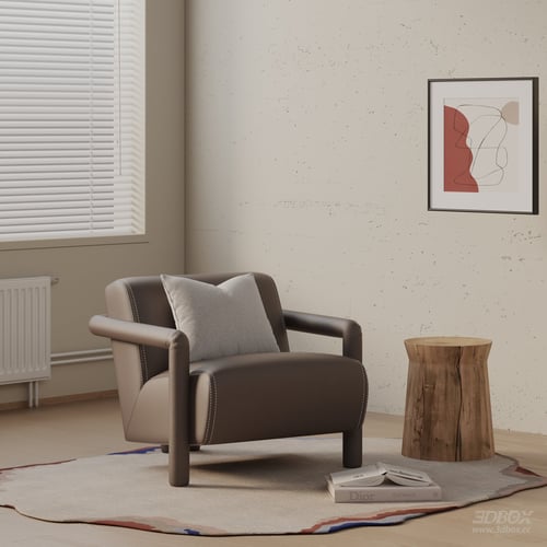 Modern Leather Armchair with Side Table and Decor 3D model