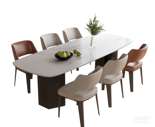 Modern Marble Top Dining Table and Chairs Set 3D model