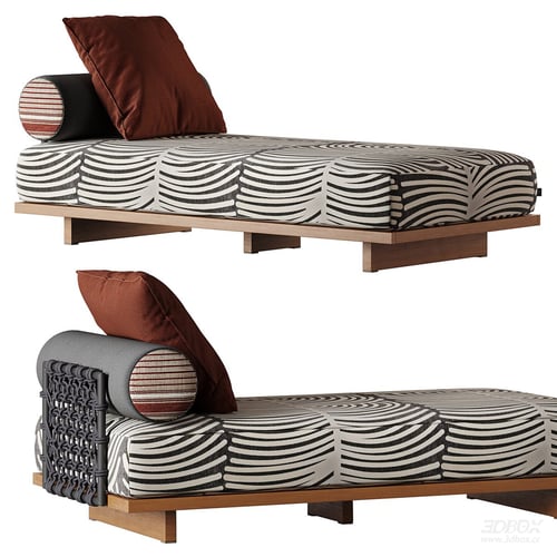Modern Fabric Chaise Lounge Daybed with Wooden Base 3D model